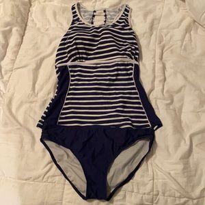Navy blue and white 2 piece tankini